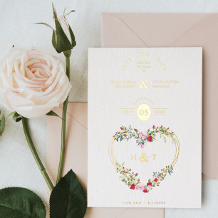 Invitation En Aluminium Romantique Luxe Floral Rose Rouge Tons Coeur