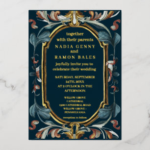 Invitation En Aluminium Romantique mariage Art nouveau or