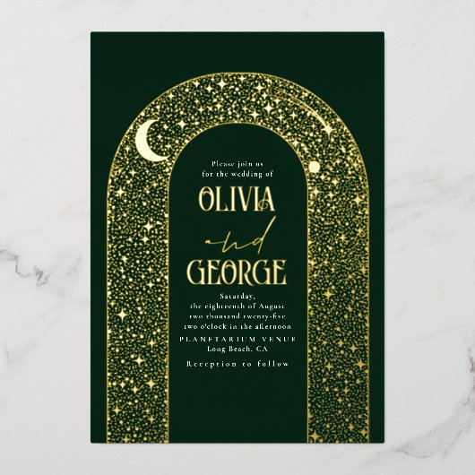 Invitation En Aluminium Romantique Mariage céleste Emerald Vert & Or (Recto)