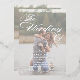 Invitation En Aluminium Romantique   Mariage photo décolorée feuille d'arg