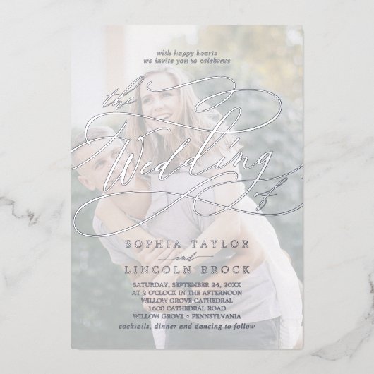 Invitation En Aluminium Romantique | Mariage photo défraîchi à l'huile d'a (Recto)