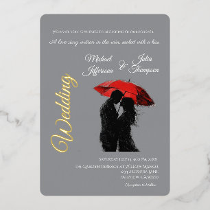 Invitation En Aluminium Romantique Parisien Parapluie Rouge Love Silhouett