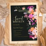 Invitation En Aluminium Romantique pastel fleurs sauvages printemps doux 1<br><div class="desc">Fleurs sauvages pastel romantique printemps sweet sixteen d'été avec de jolies fleurs de pays sauvages en rose,  pêche,  violet,  lavande,  feuilles verts et plus,  avec de vraies feuilles d'or et avec une typographie de script brossé sur un élégant arrière - plan sombre</div>