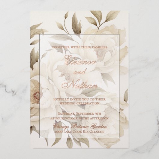 Invitation En Aluminium Romantique Peonies Beige Floral Mariage de automne (Recto)