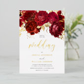 Invitation En Aluminium Romantique Red Roses Gold Mariage (Debout devant)