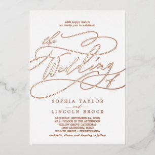 Invitation En Aluminium Romantique Rose Or huile fleurissent le Mariage de