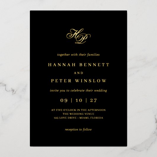 Invitation En Aluminium Romantique Script Monogramme Initiales Mariage noi (Recto)