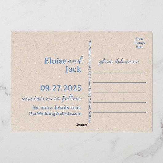 Invitation En Aluminium Romantique Script Wedding Enregistrer La Date Cart (Verso)
