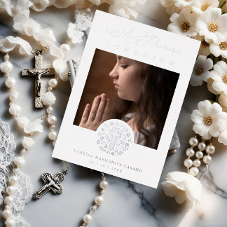 Invitation En Aluminium Romantique Silver Floral Wreath Photo