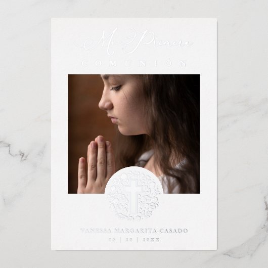 Invitation En Aluminium Romantique Silver Floral Wreath Photo (Recto)