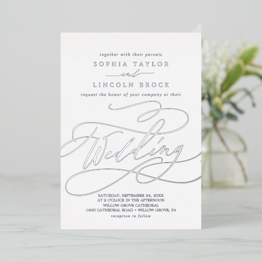 Invitation En Aluminium Romantique Silver Foil Calligraphie Flourdissant M (Debout devant)