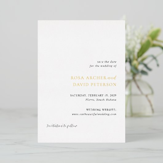 Invitation En Aluminium Rosa Elegant Mariage moderne Enregistrer la date (Debout devant)