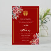 Invitation En Aluminium Rose aquarelle rouge or Mariage chinois (Debout devant)
