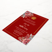 Invitation En Aluminium Rose aquarelle rouge or Mariage chinois (Rotation)