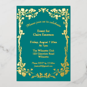 Invitation En Aluminium Rose Art nouveau doré