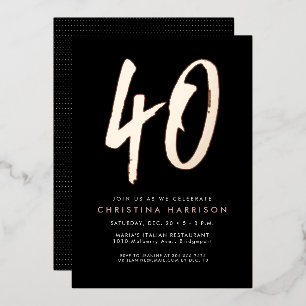 Invitation En Aluminium Rose audacieux or design fête de 40e anniversaire
