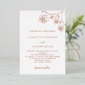 Invitation En Aluminium Rose blanc or floral élégant mariage (Debout devant)
