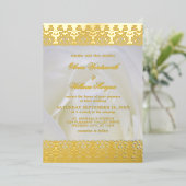 Invitation En Aluminium Rose blanche Elegant Mariage de dentelle or (Debout devant)