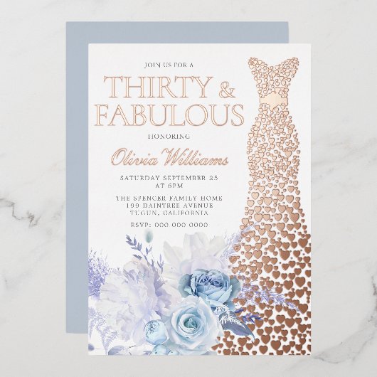 Invitation En Aluminium Rose bleu 30e anniversaire Rose or (Recto/Verso)