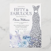 Invitation En Aluminium Rose bleu 50e anniversaire fête Argent (Recto)