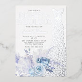 Invitation En Aluminium Rose bleu 80e anniversaire fête Argent (Recto)