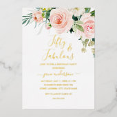 Invitation En Aluminium Rose Blush Floral 50 & Fabuleux Anniversaire (Recto)