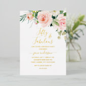 Invitation En Aluminium Rose Blush Floral 50 & Fabuleux Anniversaire (Debout devant)