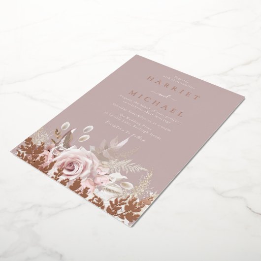 Invitation En Aluminium Rose Boho Floral Frame Mariage Real (Rotation)