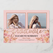 Invitation En Aluminium Rose Boho Pampas 3 Photo de graduation Rose (Recto)