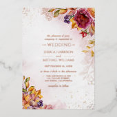 Invitation En Aluminium Rose Bourgogne Gold Floral Mariage de automne colo (Recto)