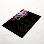 Invitation En Aluminium Rose chaud et bleu marine Mariage floral 3 noir (Rotation)