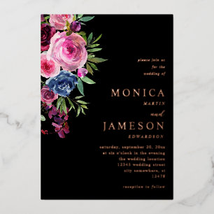 Invitation En Aluminium Rose Chaude & Bleu Marine Floral Mariage 3 Noir