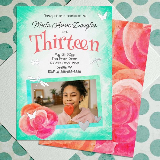 Invitation En Aluminium Rose, Coral Rose, Turquoise Photo Anniversaire