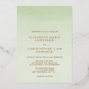 Invitation En Aluminium Rose d'aquarelle Sage Green Ombre Mariage d'or