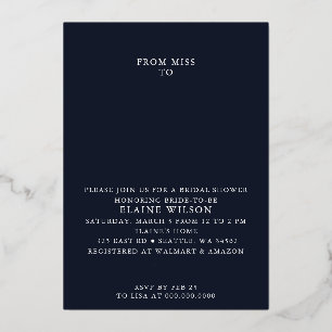 Invitation En Aluminium Rose de la marine Fête des mariées moderne or