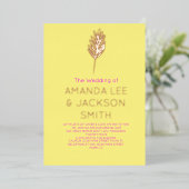 Invitation En Aluminium Rose de Mariage de feuille rose vif jaune (Debout devant)