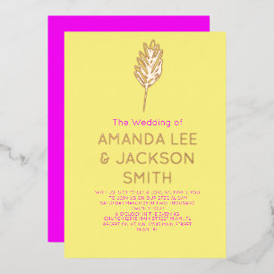 Invitation En Aluminium Rose de mariage feuille de brin rose vif jaune