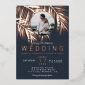 Invitation En Aluminium Rose de photo tropicale moderne or palmier mariage (Recto)