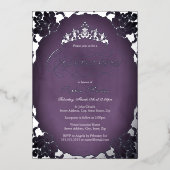 Invitation En Aluminium Rose de script élégant en argent violet Quinceaner (Recto)