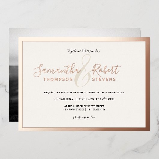 Invitation En Aluminium Rose de script mariage de la bordure en or (Recto/Verso)