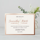Invitation En Aluminium Rose de script mariage de la bordure en or (Debout devant)