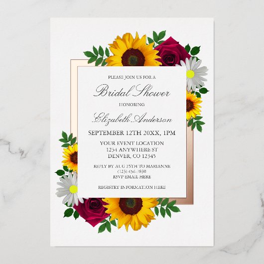 Invitation En Aluminium Rose de tournesol Daisy Automne Fête des mariées f (Recto)