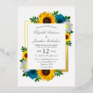 Invitation En Aluminium Rose de tournesol Daisy Floral Mariage