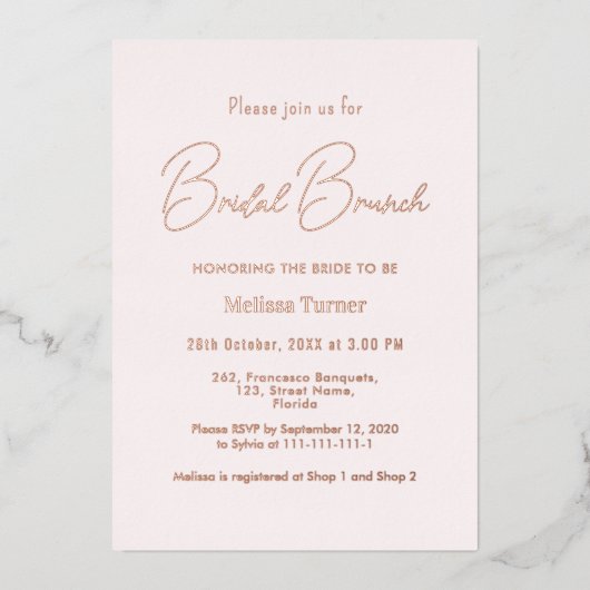 Invitation En Aluminium Rose Déjeuner de Mariage Calligraphie Script  (Recto)