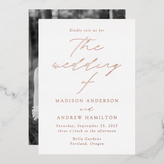 Invitation En Aluminium Rose d'élégance moderne Mariage de photos Gold (Recto/Verso)