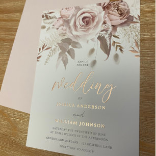 Invitation En Aluminium Rose Divin Gold Blush Mariage Floral