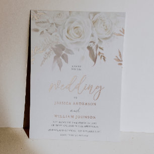 Invitation En Aluminium Rose Divine Or Rose Gold Ivory Fleurs Blanches Mar