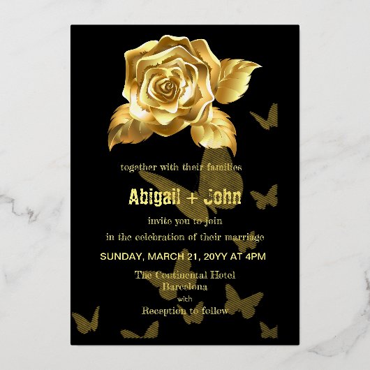 Invitation En Aluminium Rose d'or mariage papillon (Recto)
