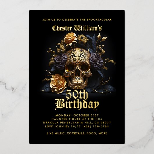 Invitation En Aluminium Rose d'or moderne 50E anniversaire (Recto)