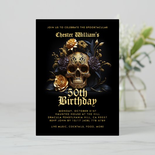 Invitation En Aluminium Rose d'or moderne 50E anniversaire (Debout devant)